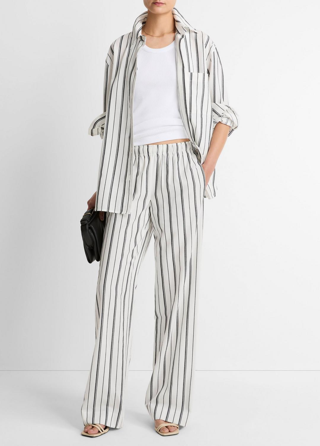 Resort Stripe Oversized Button-Front Shirt in Long Sleeve - WHITE/BLACK | VINCE Women