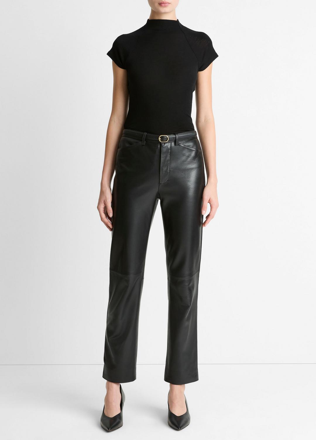 Wool Raglan Cap-Sleeve Mock-Neck Top in Short Sleeve - BLACK | VINCE Women