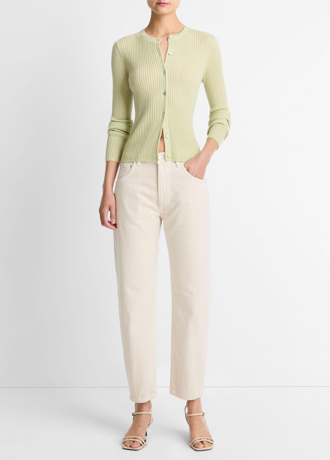 Ribbed Cashmere-Silk Cardigan in Cardigans - PALE FERN | VINCE Women