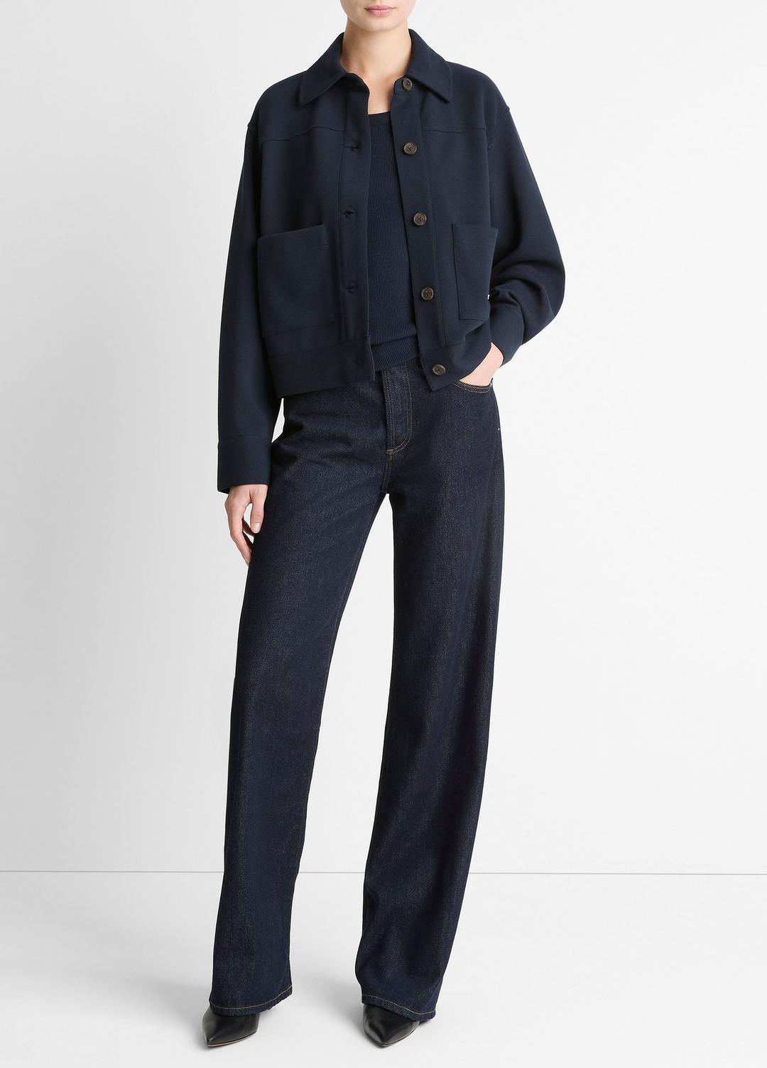 Double-Face Cropped Jacket in Jackets - COASTAL BLUE | VINCE Women