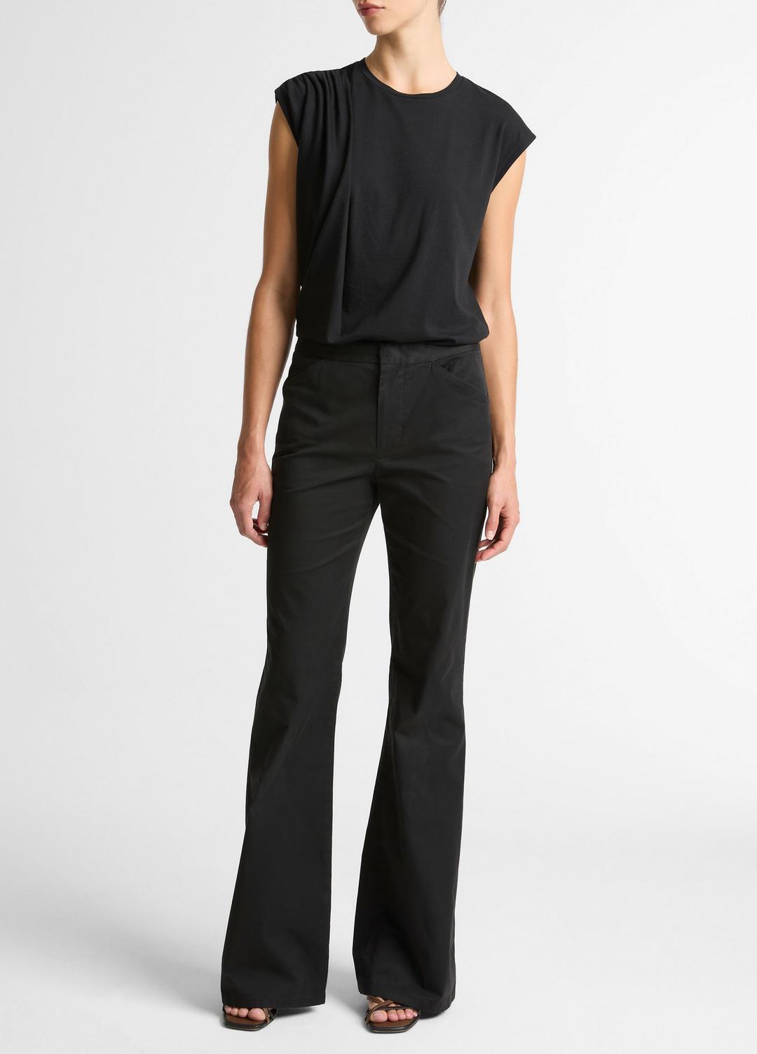 Pima Cotton-Blend Draped Relaxed Top in Tank Tops - BLACK | VINCE Women