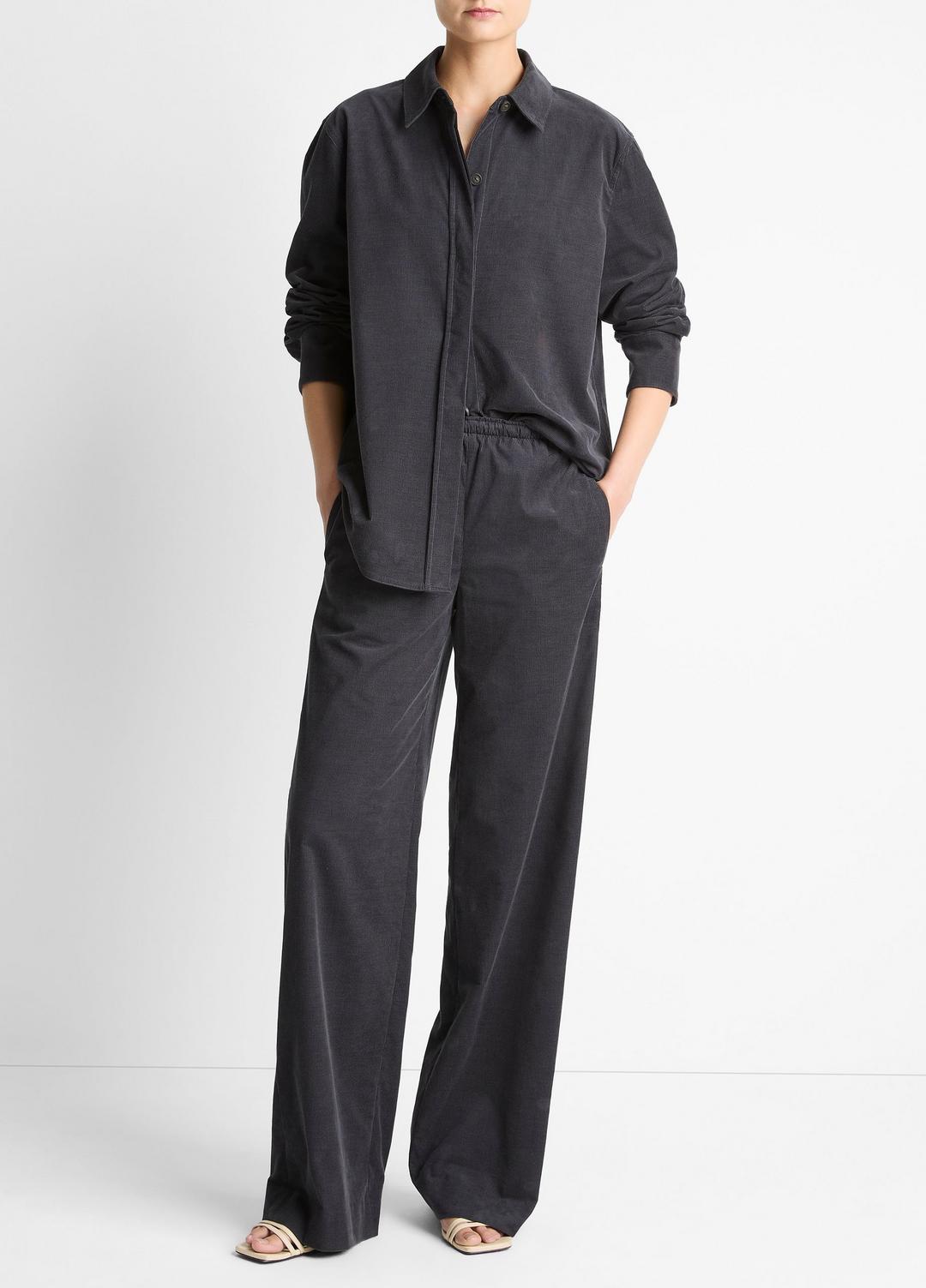 Cotton Corduroy Oversized Shirt in Long Sleeve - GRAPHITE | VINCE Women