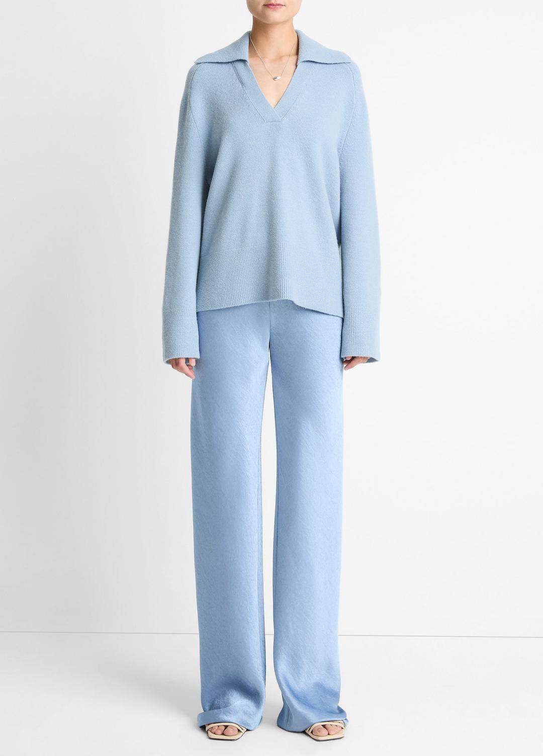Wool & Cashmere-Blend Oversized Polo Sweater in V-Neck - PACIFIC | VINCE Women