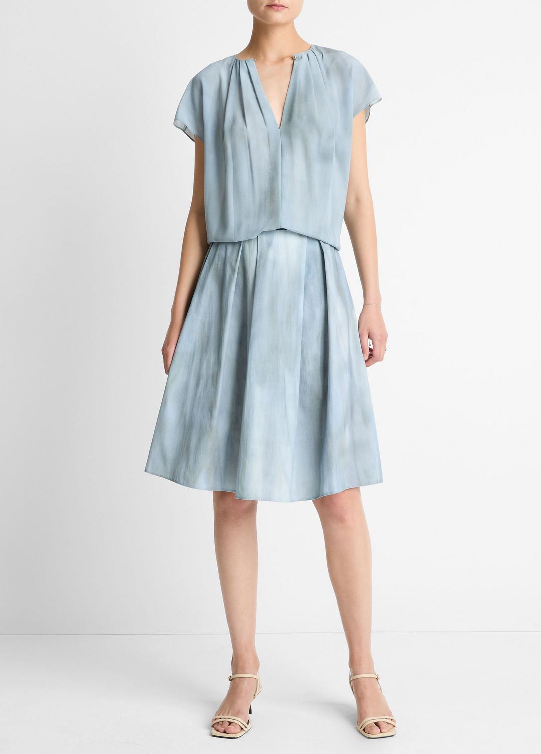 Washed Ombré Silk Gathered Cap-Sleeve Blouse in Short Sleeve - AZURA WASH | VINCE Women