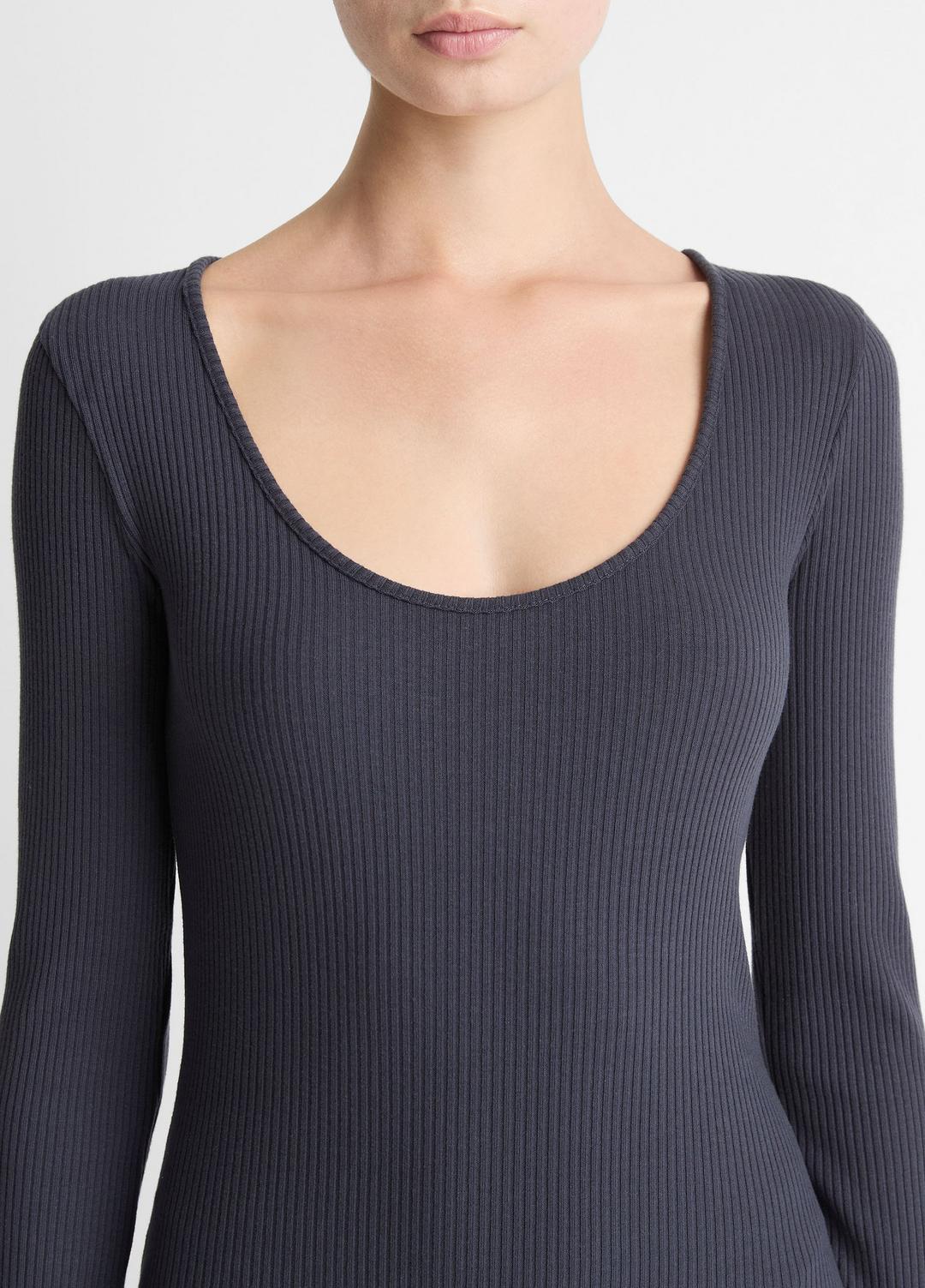 Ribbed Cotton-Blend Scoop-Neck Dress in Dresses - NIGHT MARINE | VINCE Women