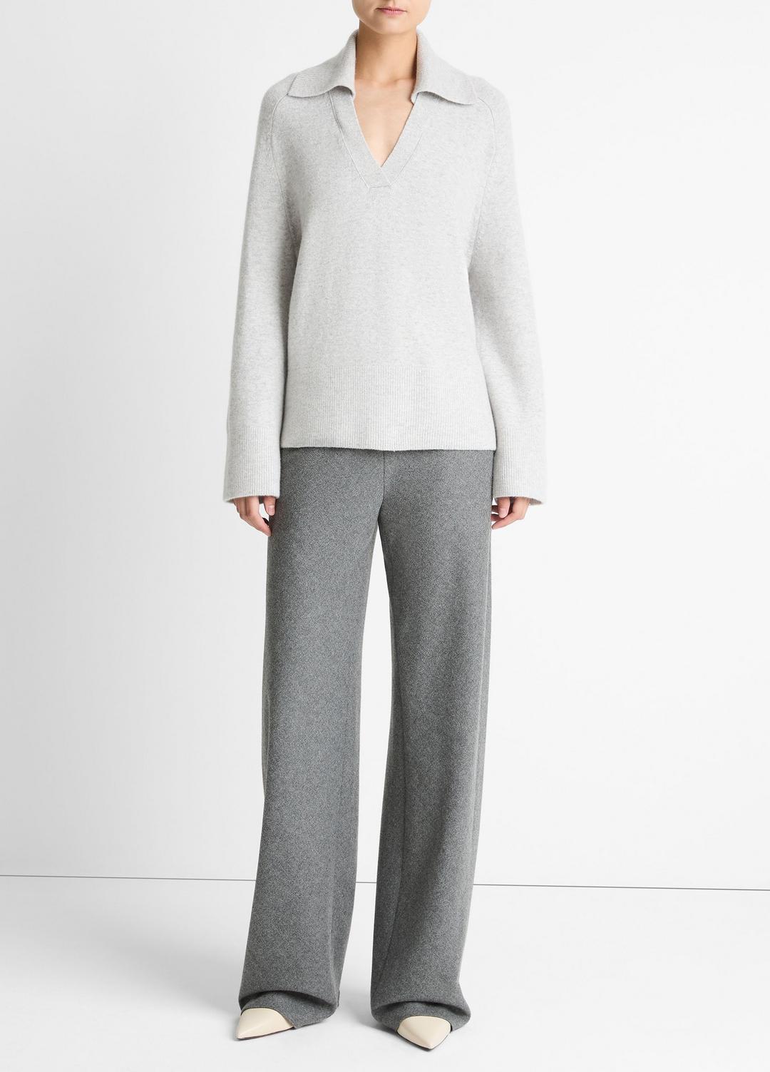 Wool & Cashmere-Blend Oversized Polo Sweater in V-Neck - HEATHER PALE GREY | VINCE Women