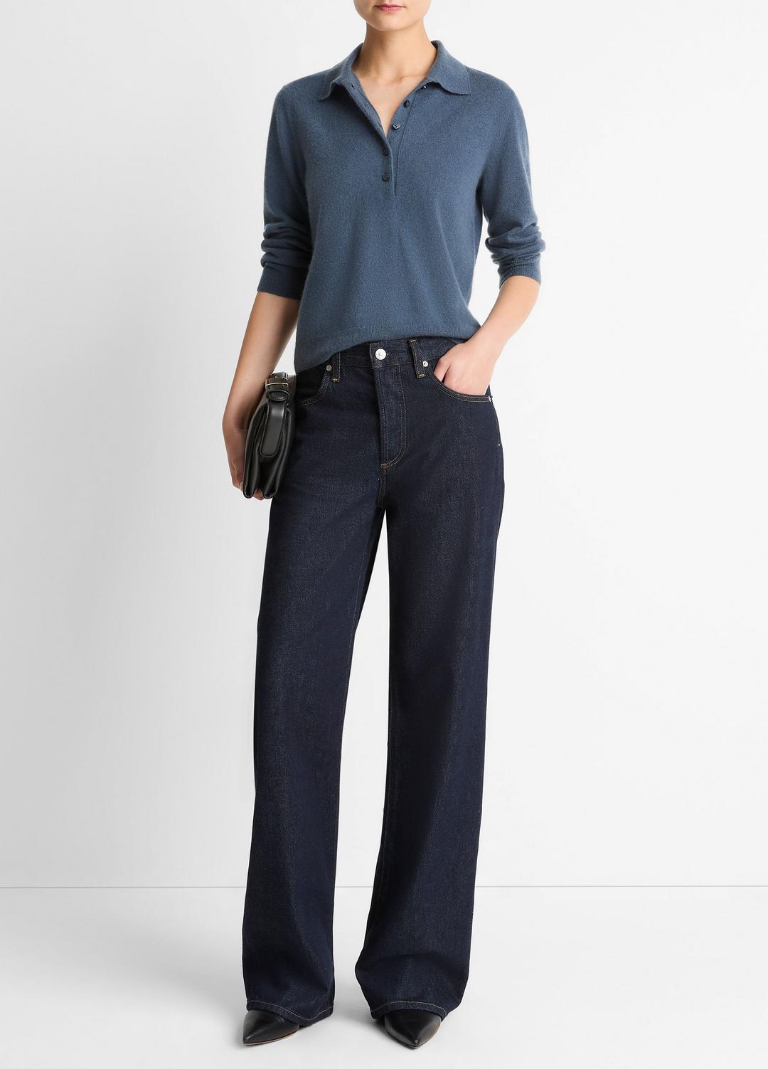 Cashmere-Silk Polo Sweater in Cashmere - AZURA | VINCE Women