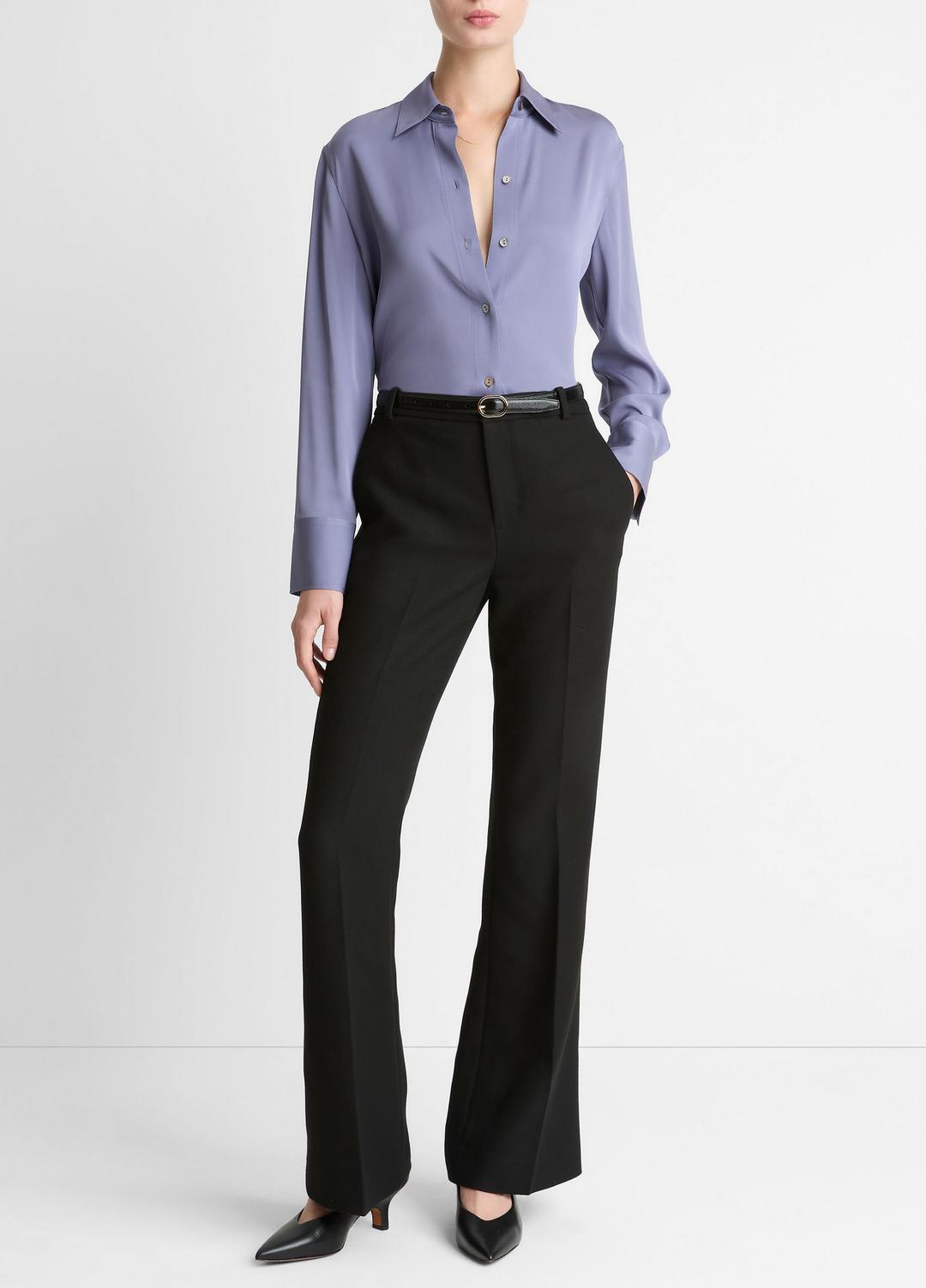 Stretch-Silk Button-Front Blouse in Long Sleeve - MAUVE IRIS | VINCE Women