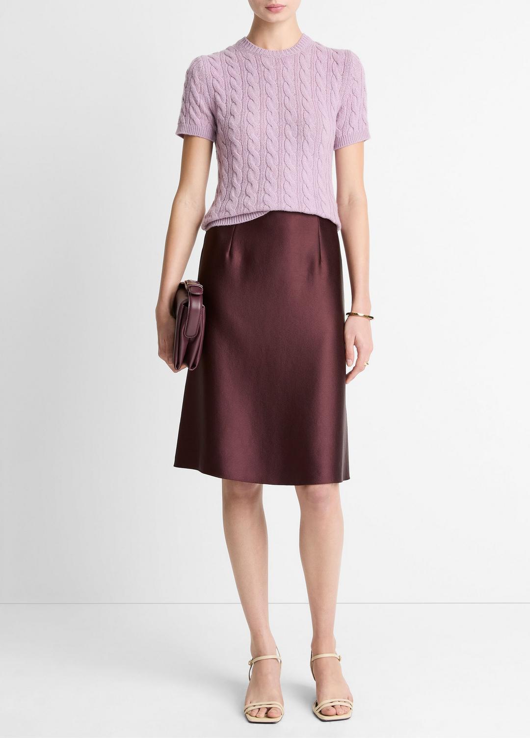 Cable-Knit Wool & Cashmere-Blend Short-Sleeve Sweater in Crew Neck - AMETHYST | VINCE Women