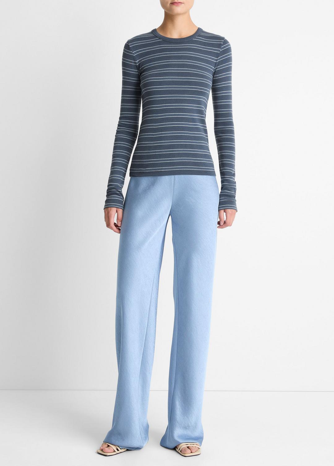 Striped Pima Cotton-Blend Long-Sleeve T-Shirt in Long Sleeve - AZURA COMBO | VINCE Women