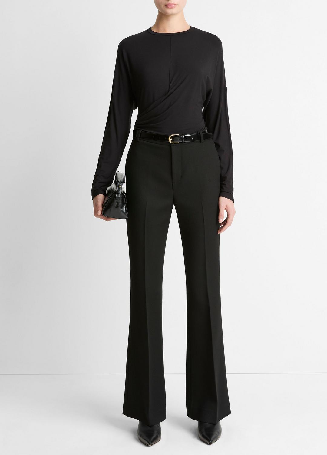 Fixed-Drape Long-Sleeve T-Shirt in Long Sleeve - BLACK | VINCE Women