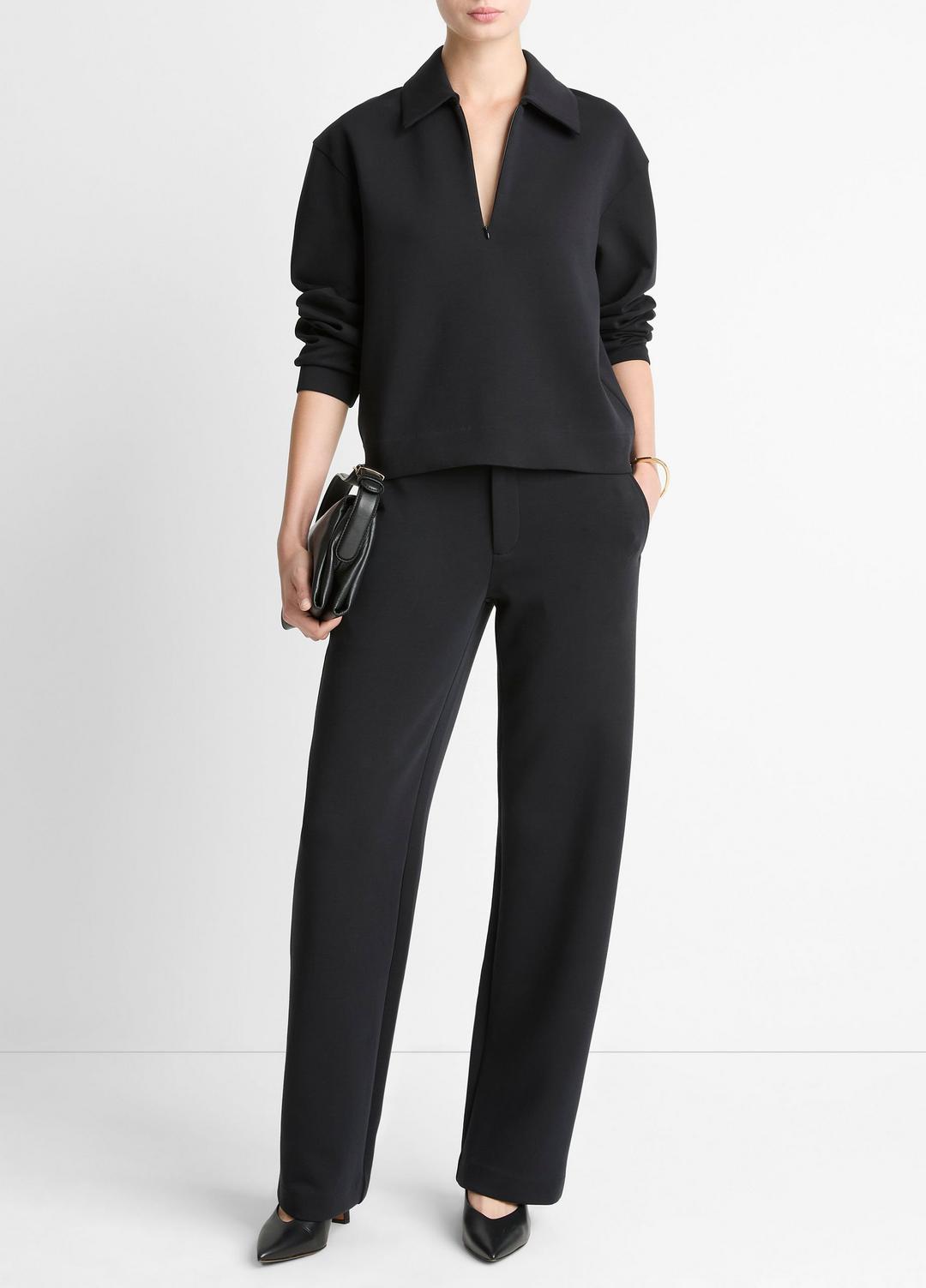 Cotton-Blend Half-Zip Pullover in Long Sleeve - BLACK | VINCE Women