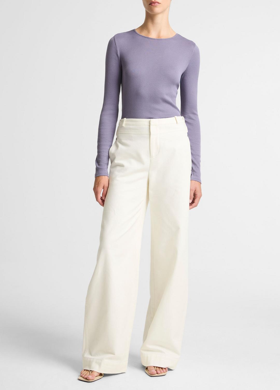 Ribbed Pima Cotton Long-Sleeve T-Shirt in Long Sleeve - MAUVE IRIS | VINCE Women