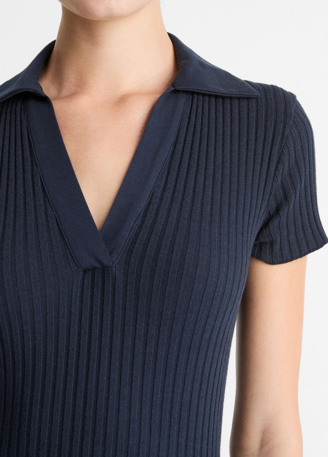 Ribbed Cotton-Blend Polo Dress in Dresses - COASTAL BLUE | VINCE Women