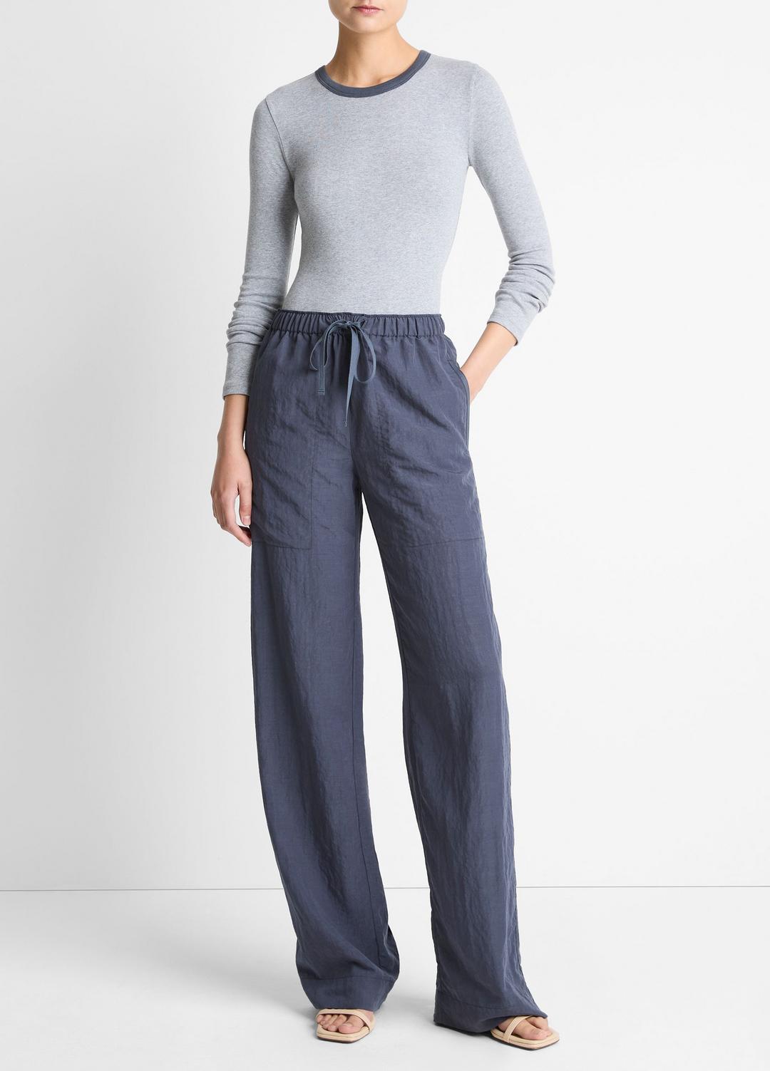 Tipped Heathered Pima Cotton-Blend Long-Sleeve T-Shirt in Long Sleeve - HEATHER THISTLE COMBO | VINCE Women