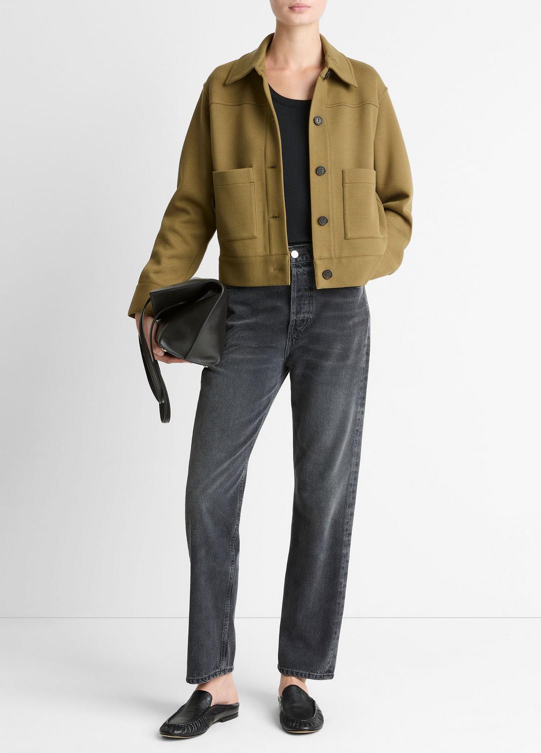 Double-Face Cropped Jacket in Jackets - DARK OLIVE STONE | VINCE Women