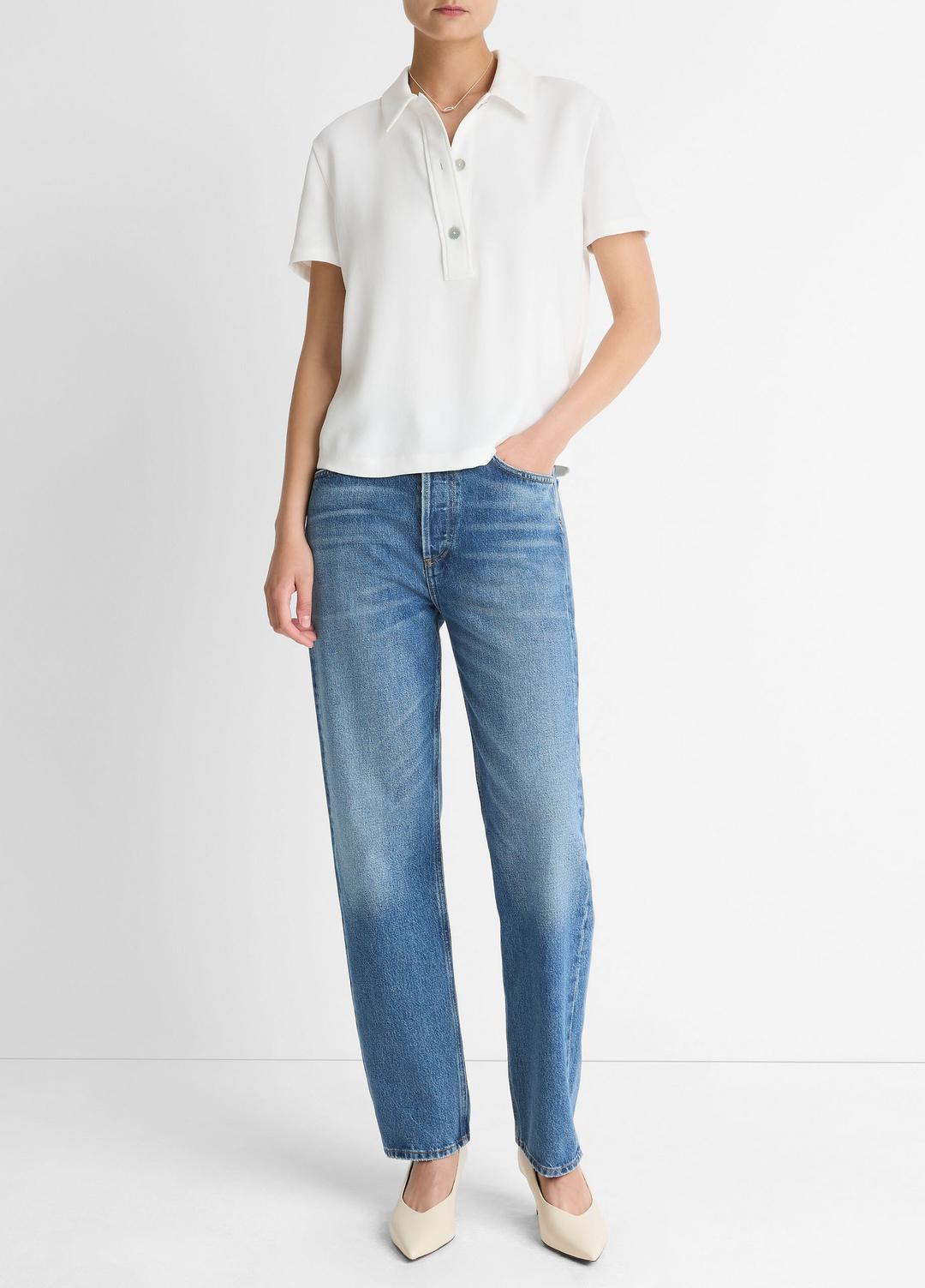 Crepe Polo Shirt in Short Sleeve - OFF WHITE | VINCE Women