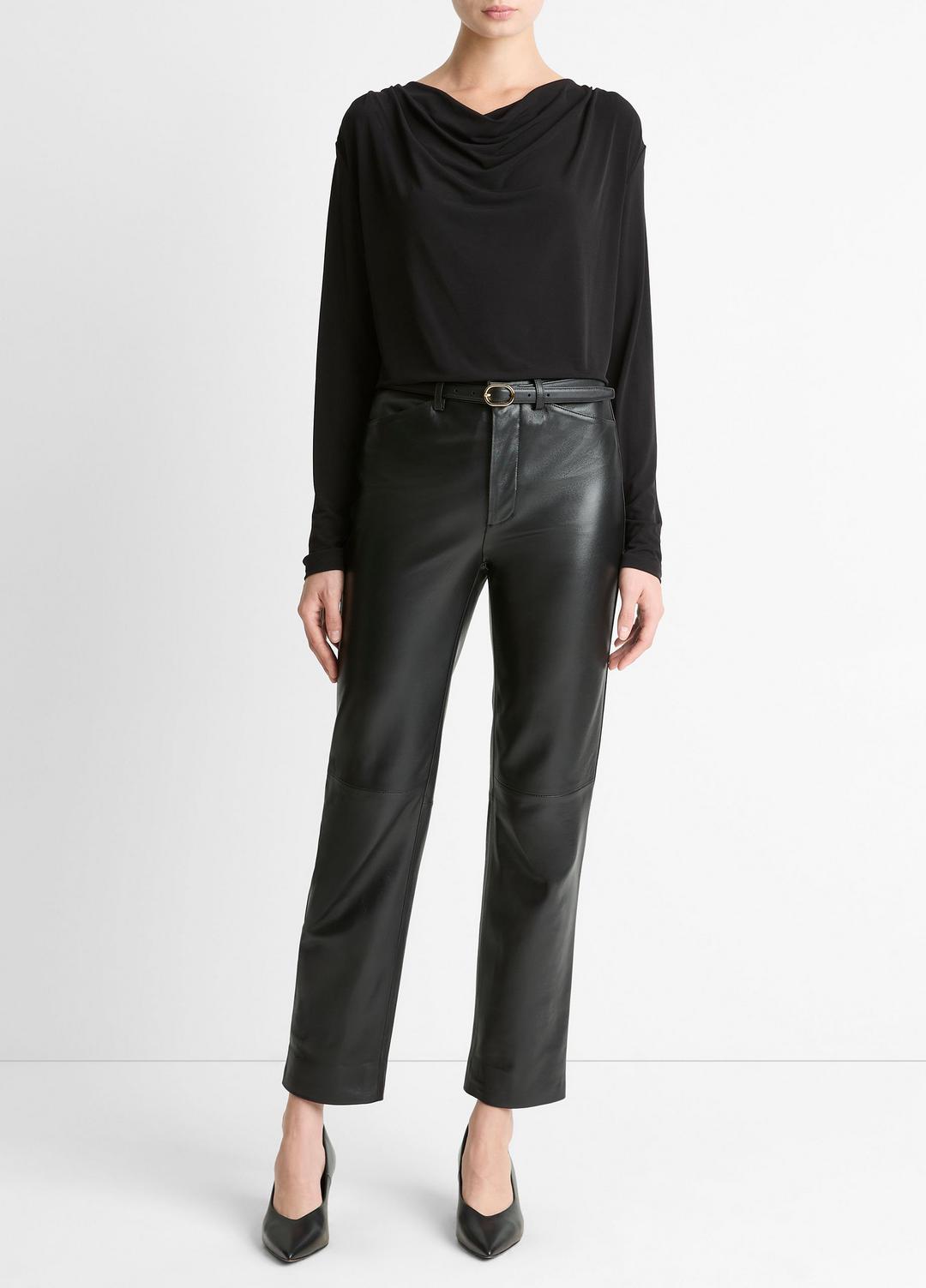 Matte Jersey Cowl-Neck Top in Long Sleeve - BLACK | VINCE Women