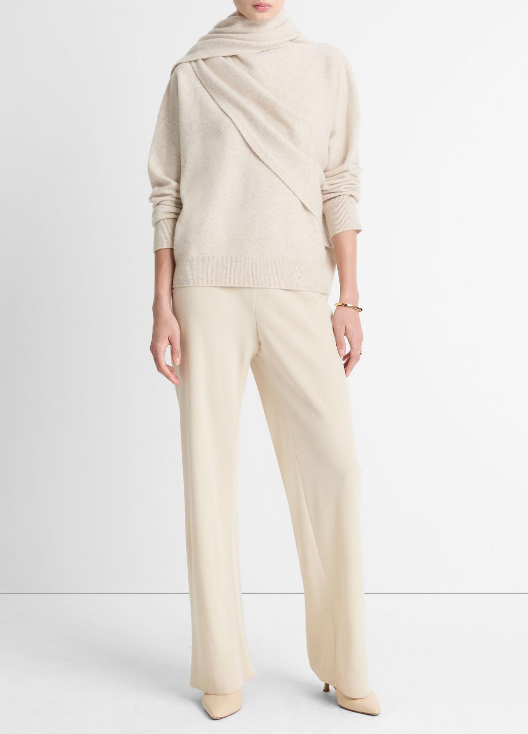 Draped-Shawl Wool-Cashmere Sweater in Turtleneck - HEATHER DOVE OAT | VINCE Women