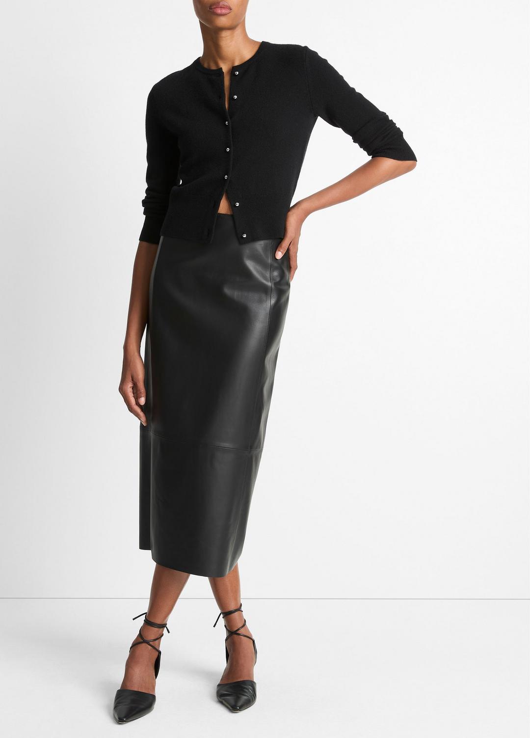 Metal-Button Wool & Cashmere-Blend Cardigan in Cardigans - BLACK | VINCE Women