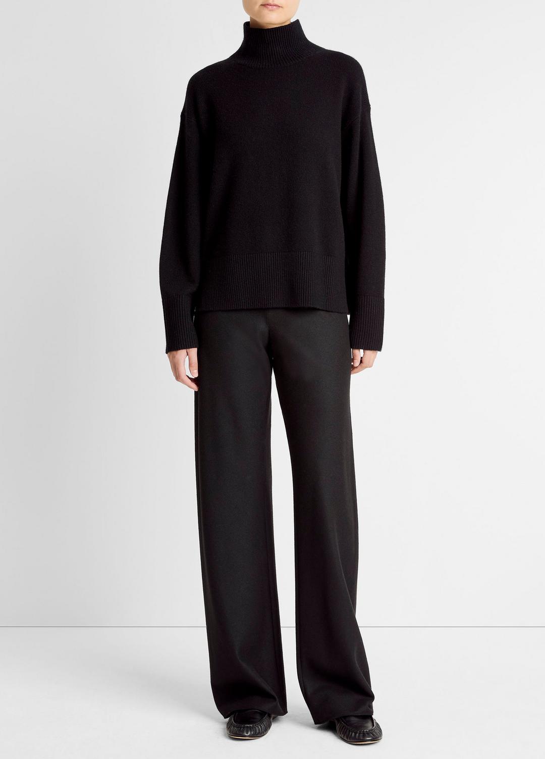 Wool-Cashmere Side-Slit Turtleneck Sweater in Turtleneck - BLACK | VINCE Women