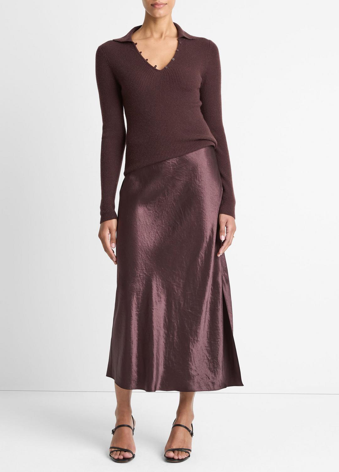 Ribbed Cashmere-Silk Polo Sweater in Cashmere - FIG | VINCE Women