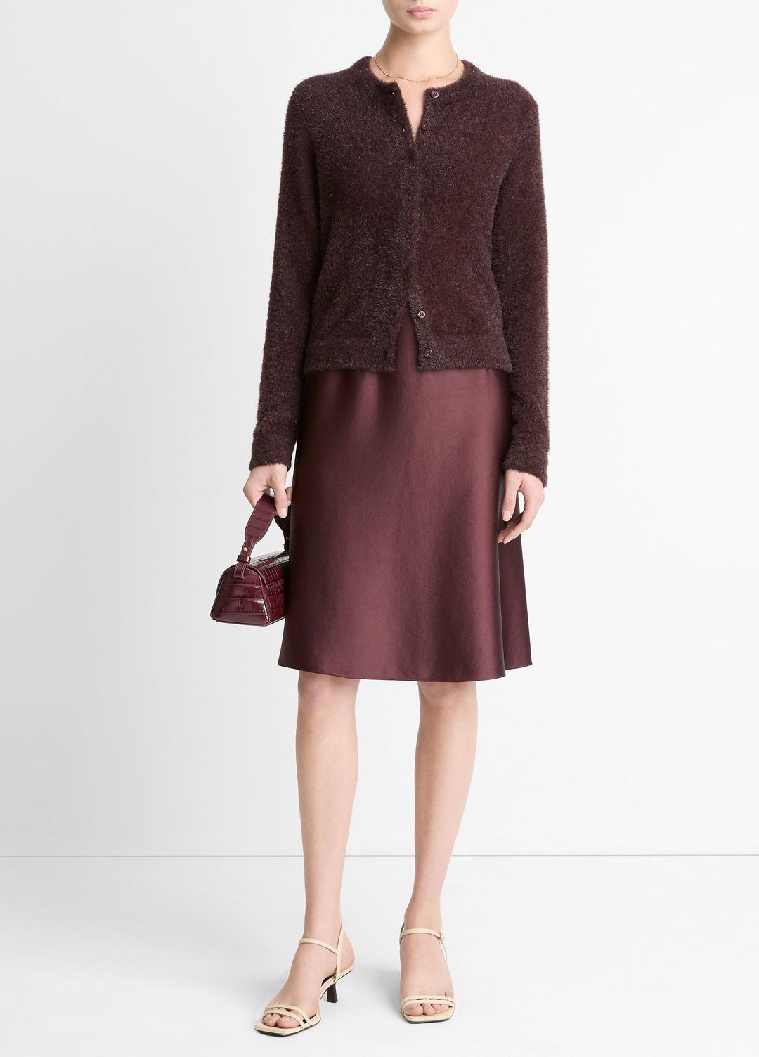 Metallic Eyelash Cardigan in Cardigans - OXBLOOD | VINCE Women