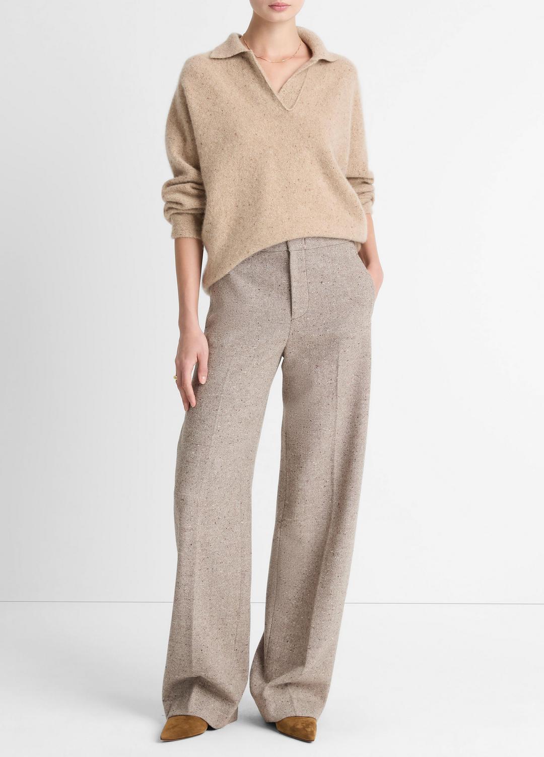 Donegal Plush Cashmere Dolman-Sleeve Polo Sweater in Cashmere - HEATHER OAT DONEGAL | VINCE Women