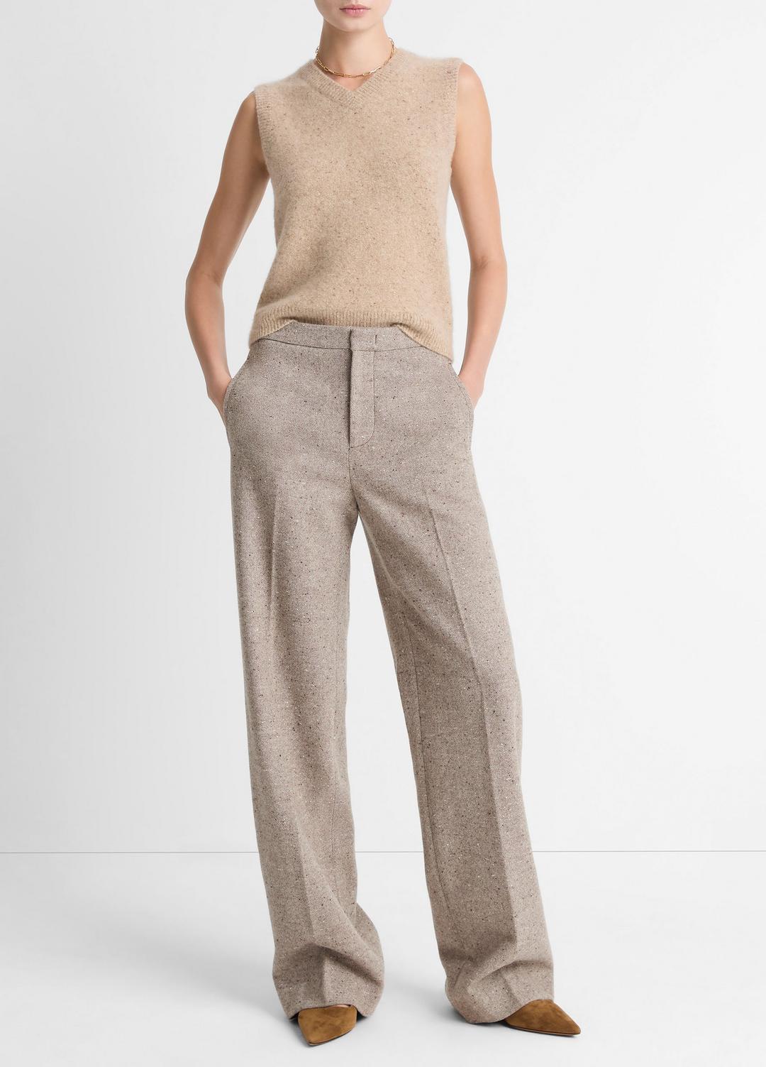 Donegal Plush Cashmere Sweater Vest in V-Neck - HEATHER OAT DONEGAL | VINCE Women
