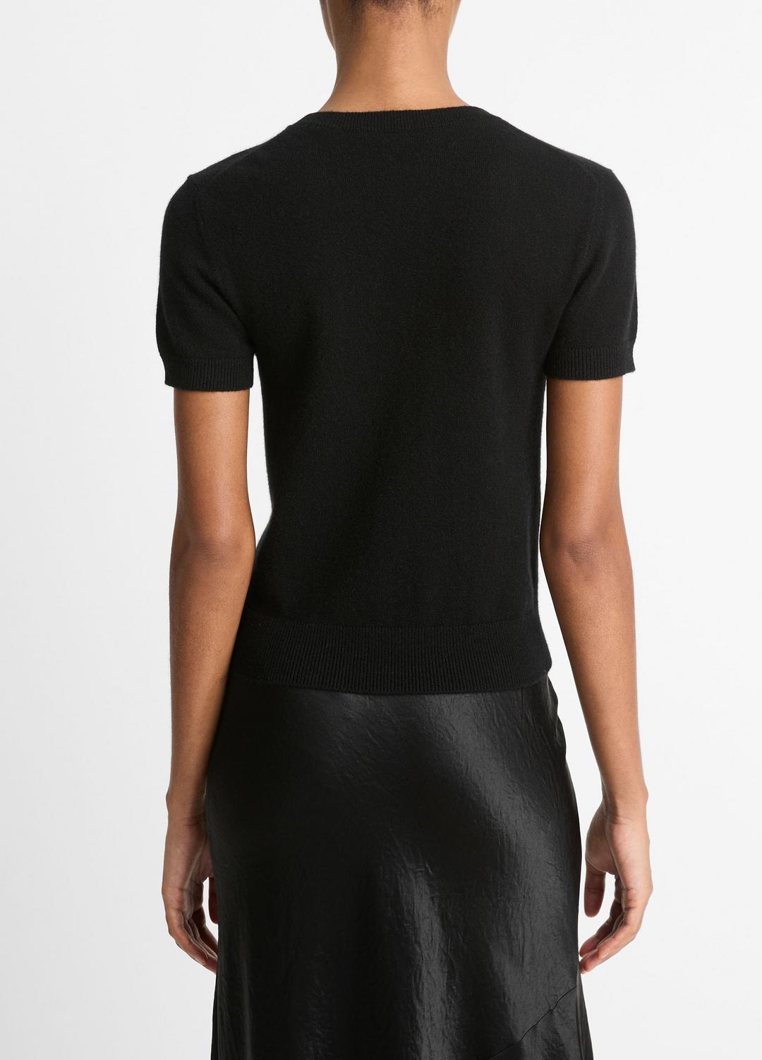 Wool & Cashmere-Blend Short-Sleeve Sweater in Crew Neck - BLACK | VINCE Women