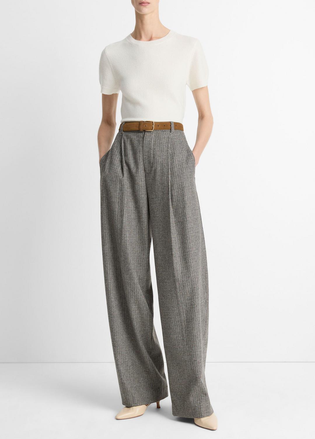 Wool & Cashmere-Blend Short-Sleeve Sweater in Crew Neck - OFF WHITE | VINCE Women
