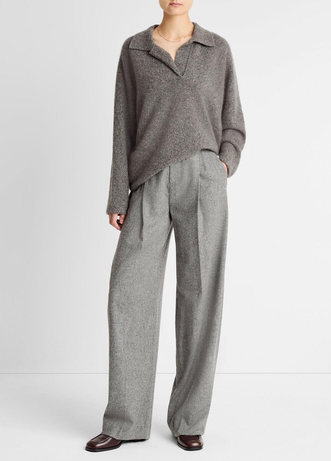 Donegal Plush Cashmere Dolman-Sleeve Polo Sweater in Cashmere - MEDIUM HEATHER GREY DONEGAL | VINCE Women