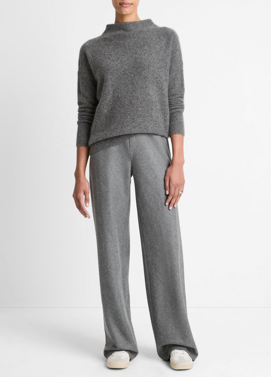 Donegal Cashmere Funnel-Neck Sweater in Turtleneck - MEDIUM HEATHER GREY DONEGAL | VINCE Women
