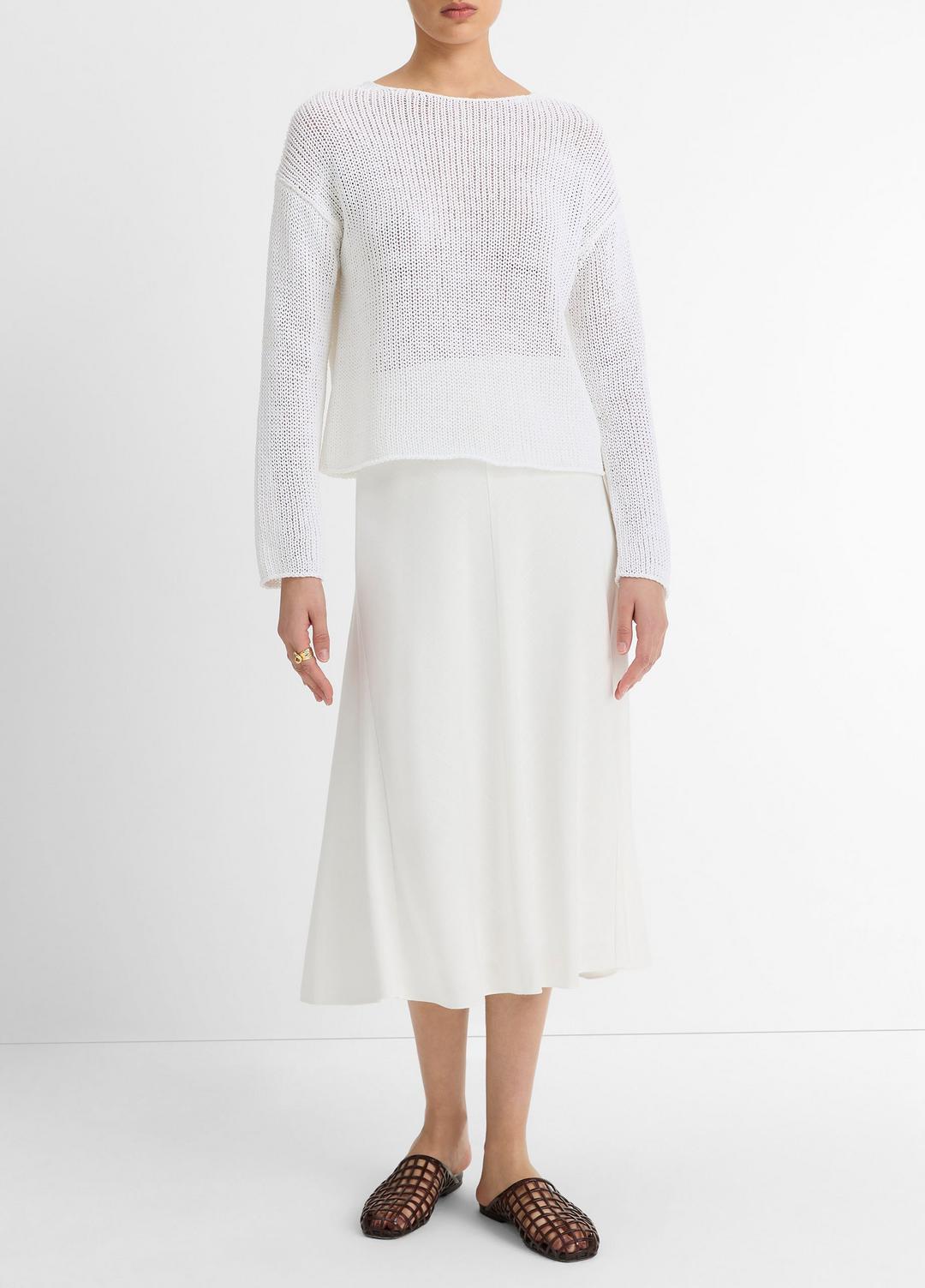 Italian Coated Cotton-Blend Sweater in Crew Neck - OPTIC WHITE | VINCE Women