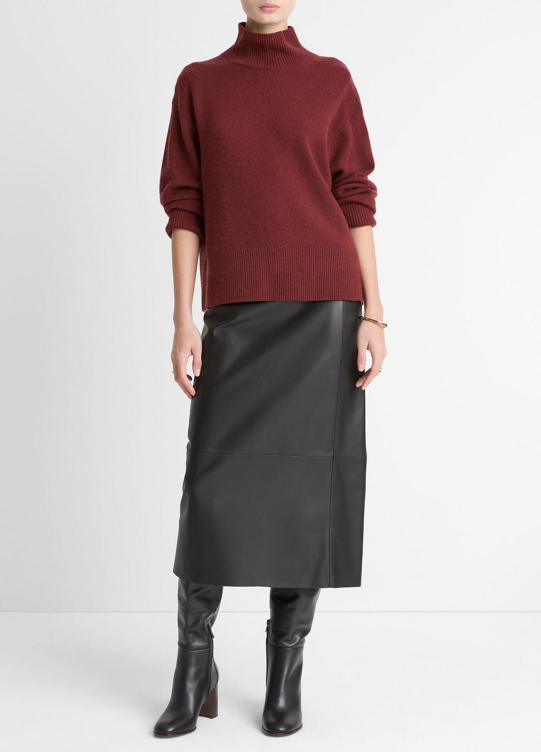 Wool-Cashmere Side-Slit Turtleneck Sweater in Turtleneck - BORDEAUX | VINCE Women