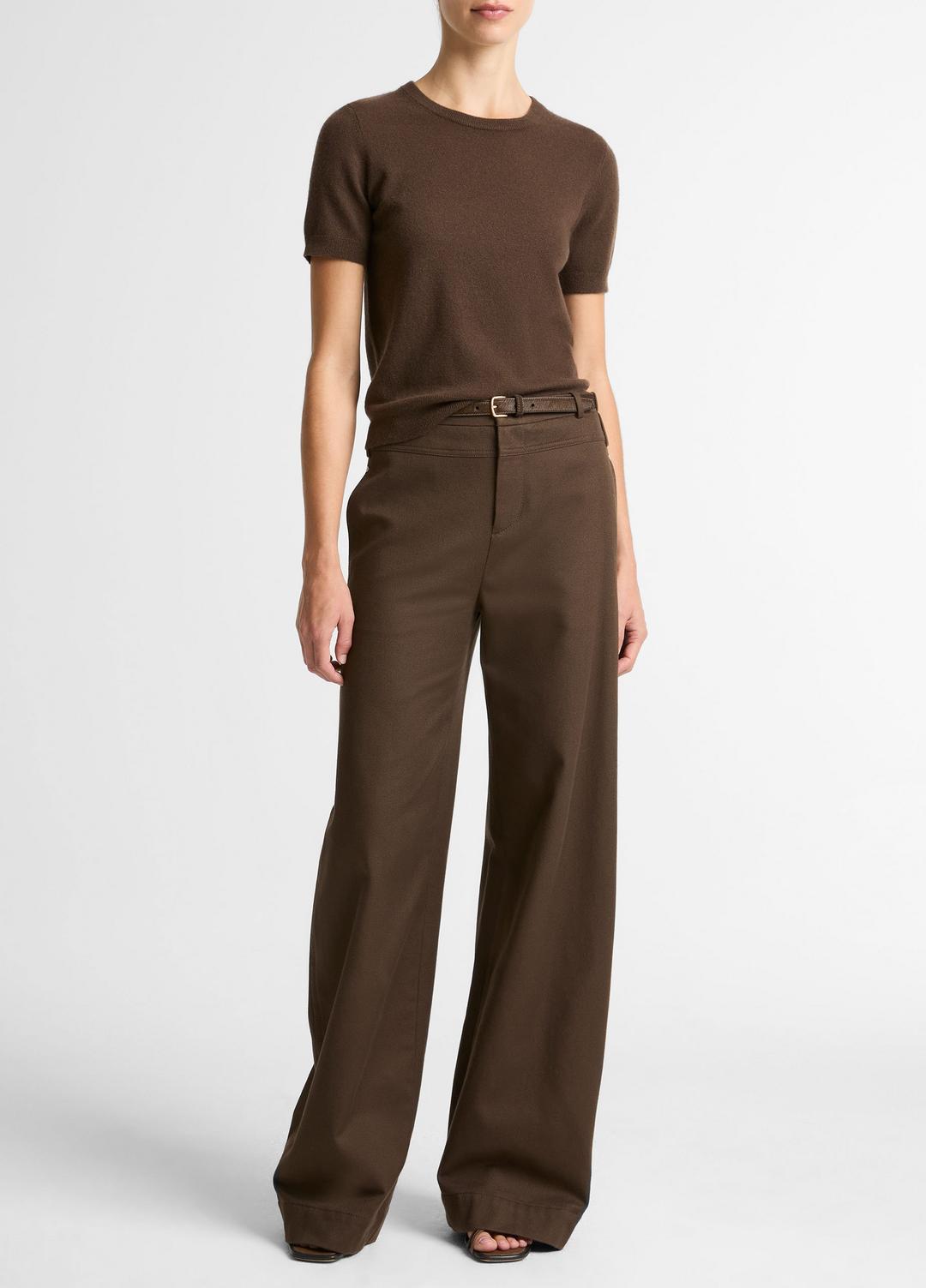 Wool & Cashmere-Blend Short-Sleeve Sweater in Crew Neck - DARK BARK | VINCE Women