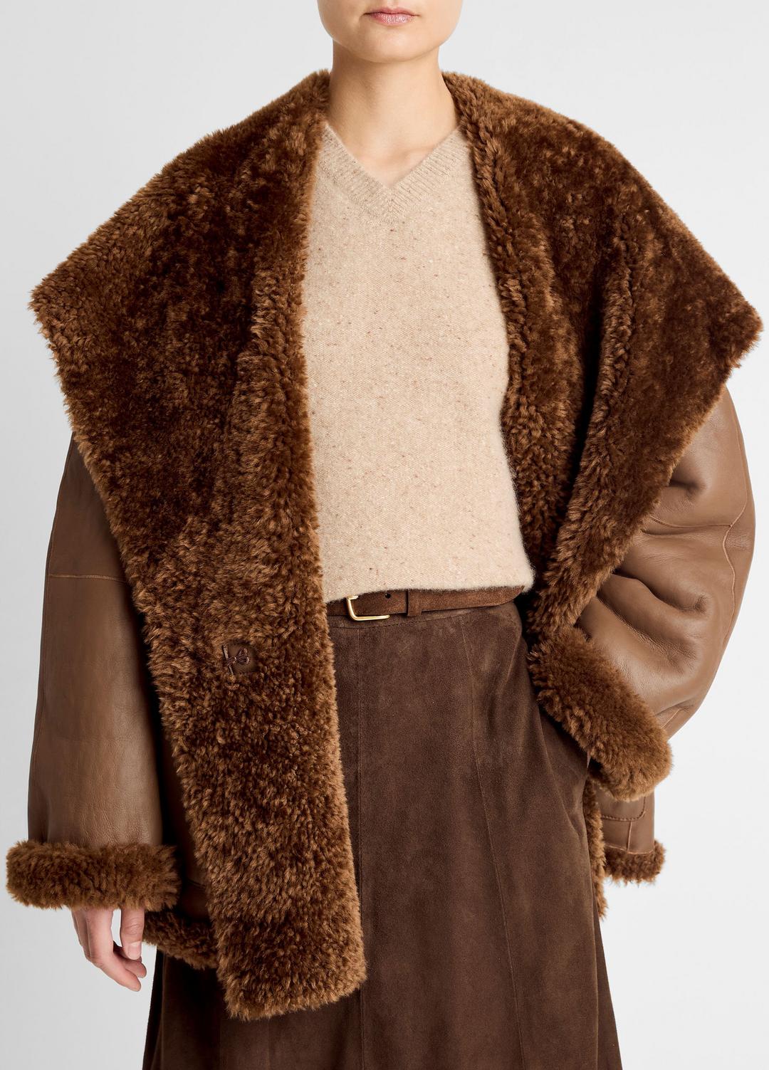Shearling Hooded Jacket in Jackets - COGNAC ESPRESSO COMB | VINCE Women