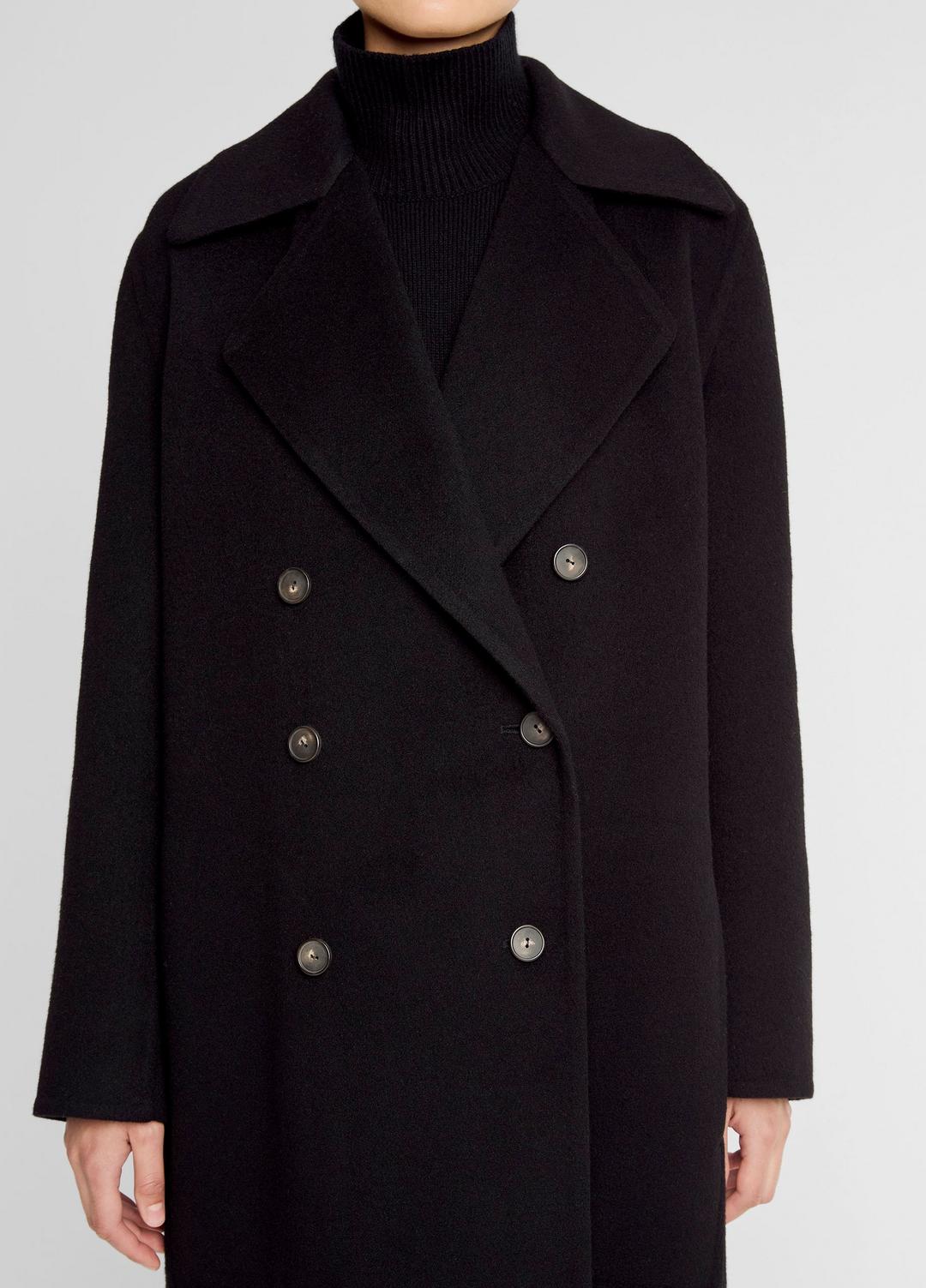 Wool-Blend Double-Breasted Long Coat in Coats - BLACK | VINCE Women