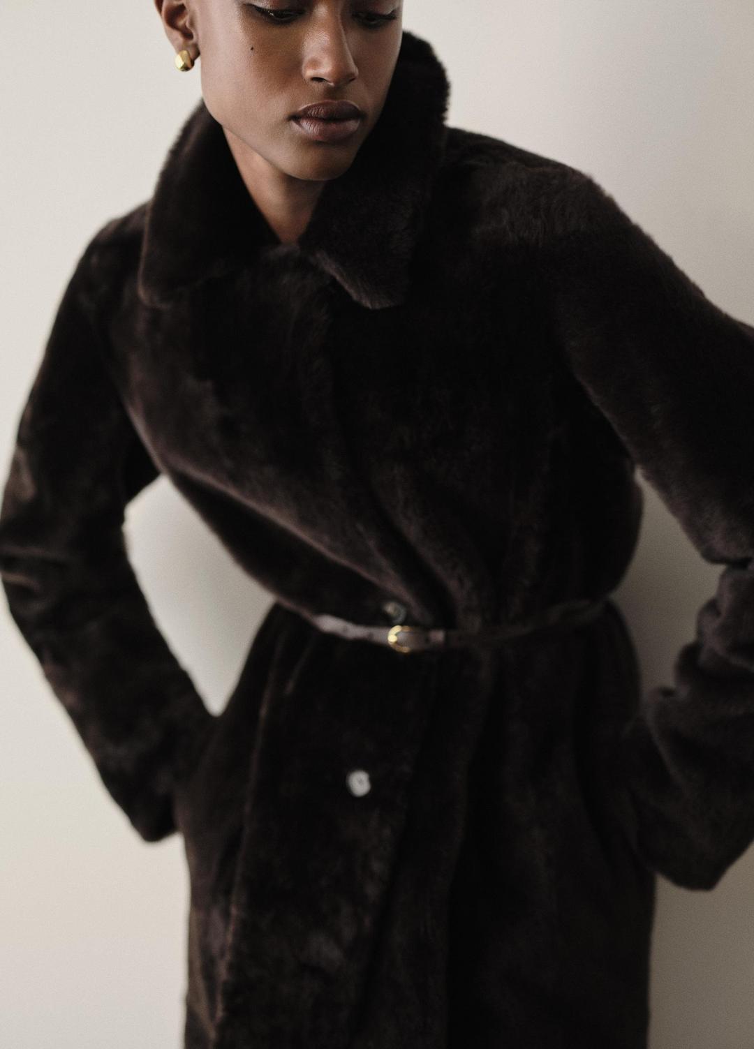Shearling Long Coat in Coats - DARK UMBER | VINCE Women