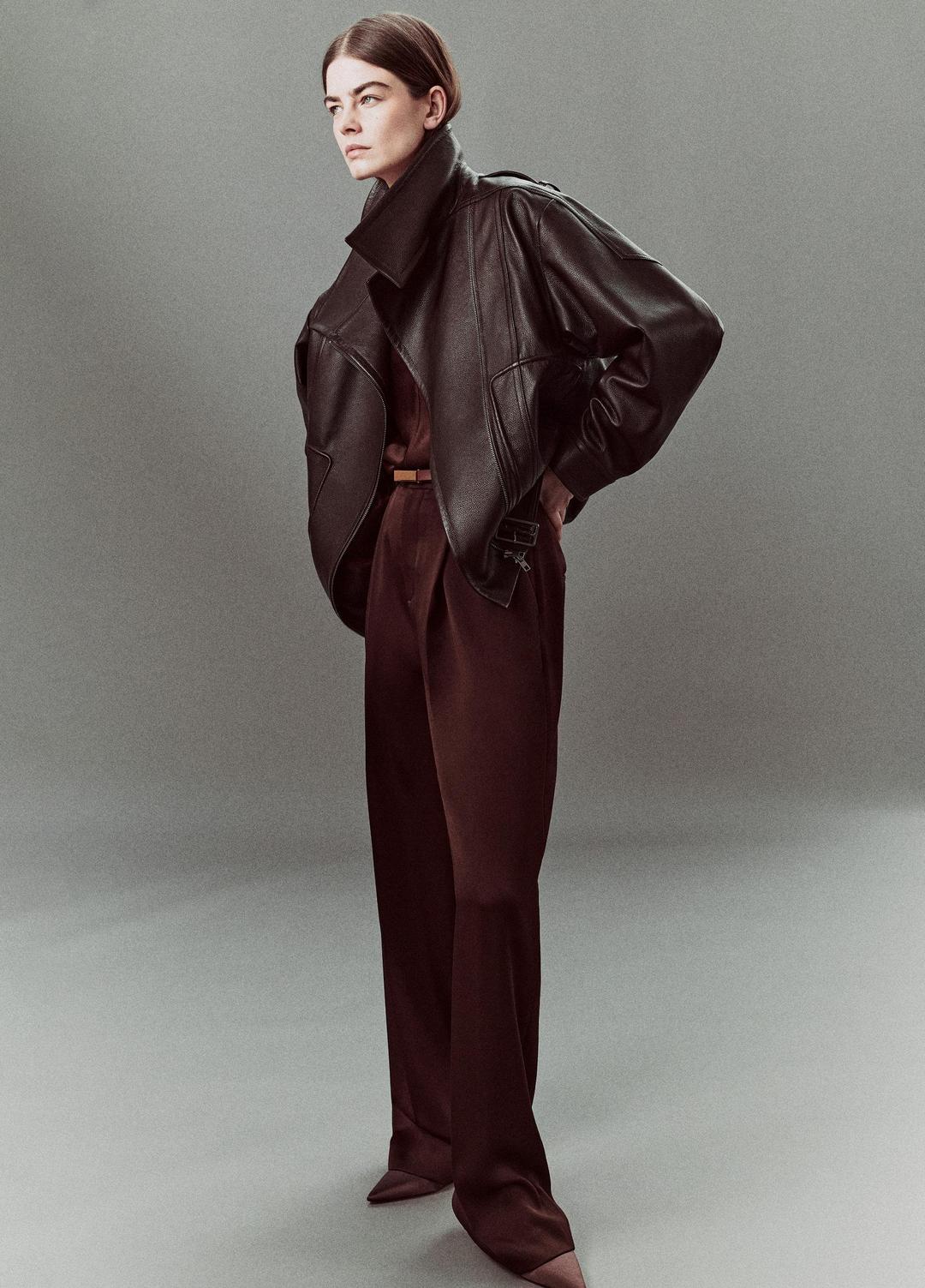 Leather Oversized Biker Jacket in Jackets - DARK FIG | VINCE Women