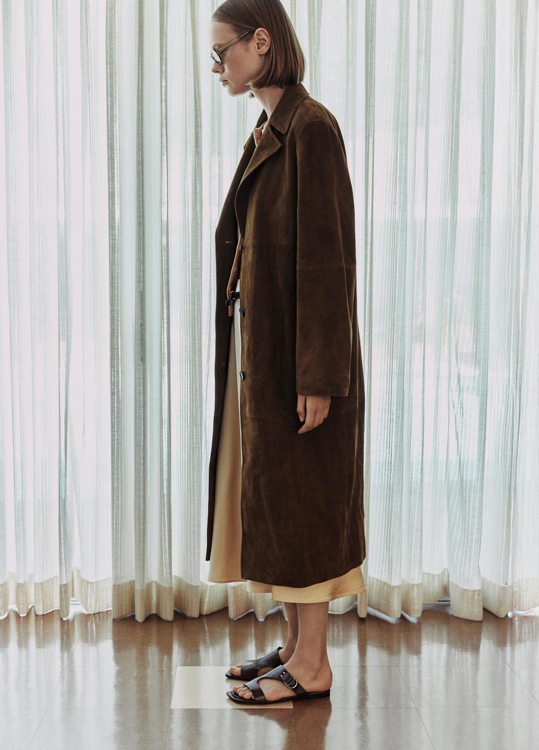 Suede Long Coat in Coats - WOOD MOSS | VINCE Women
