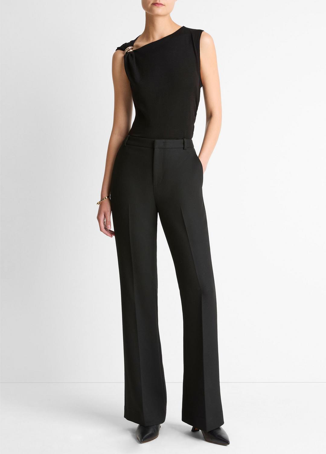 Cinched-Shoulder Wool-Blend Top in Tank Tops - BLACK | VINCE Women