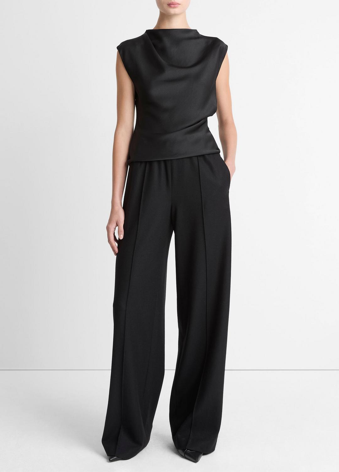 Satin Draped Cowl-Neck Top in Tank Tops - BLACK | VINCE Women