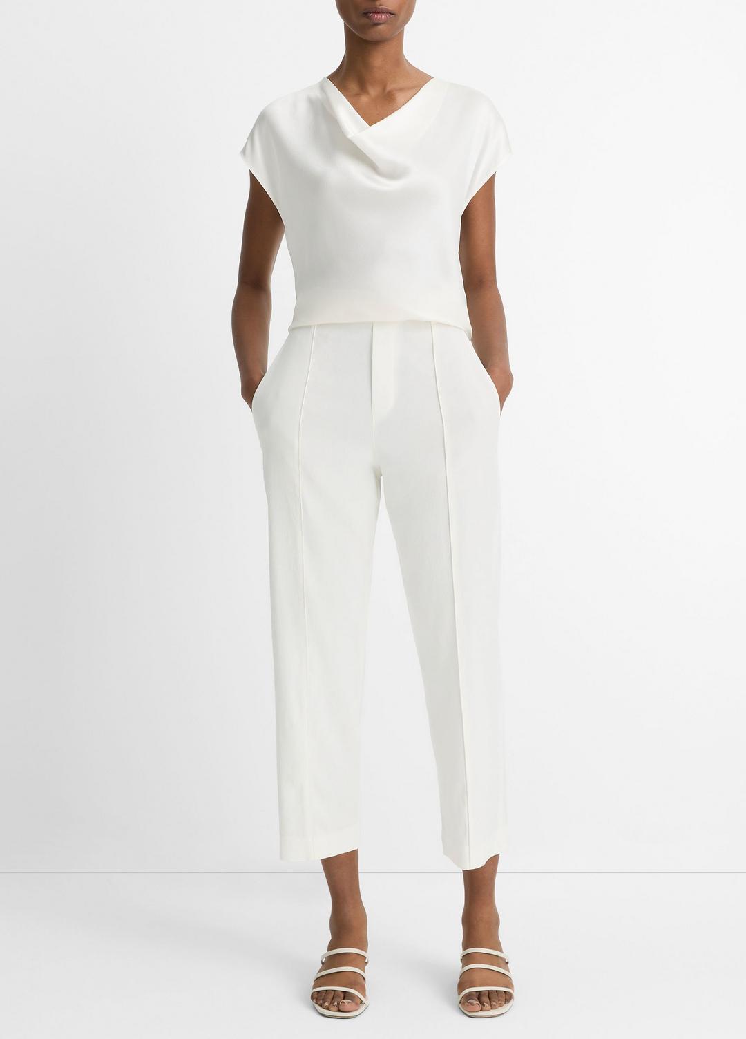 Silk Cowl-Neck Blouse in Short Sleeve - OFF WHITE | VINCE Women