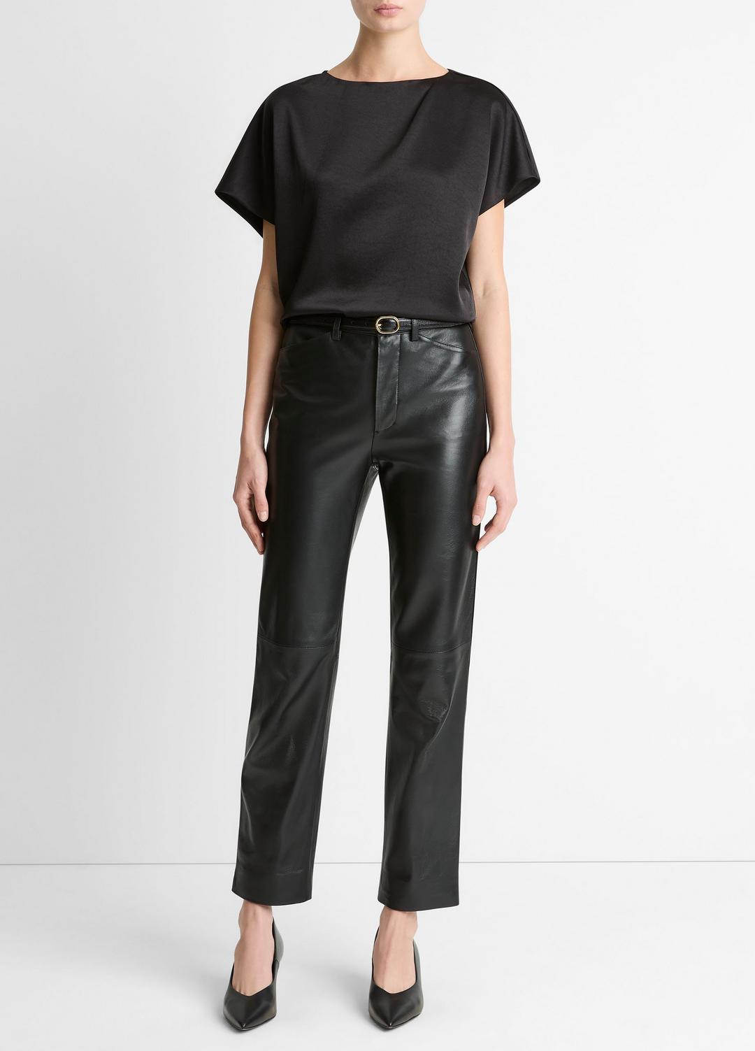 Draped Satin Dolman-Sleeve Blouse in Short Sleeve - BLACK | VINCE Women
