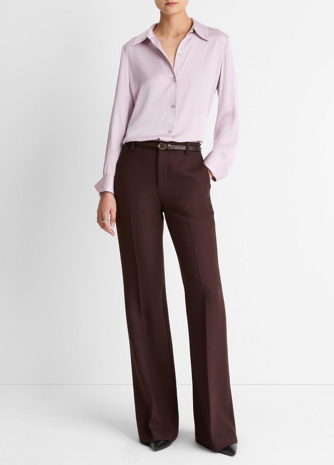 Silk-Blend Slim Button-Front Blouse in Long Sleeve - IRIS QUARTZ | VINCE Women
