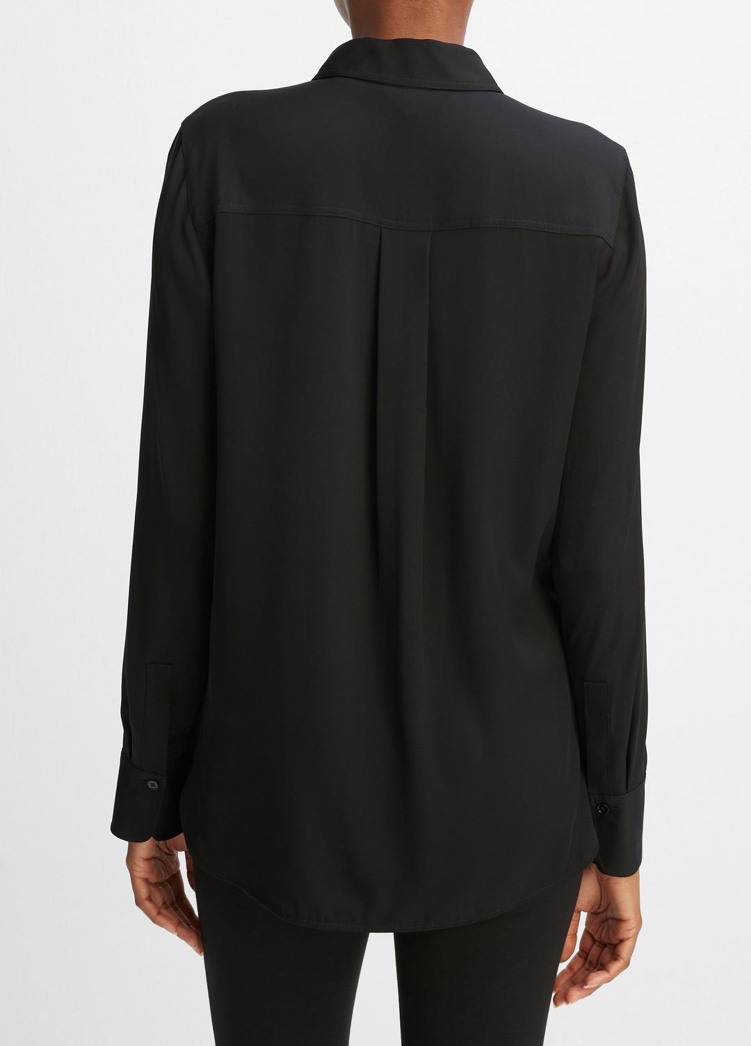 Slim Fitted Stretch-Silk Blouse in Long Sleeve - BLACK | VINCE Women