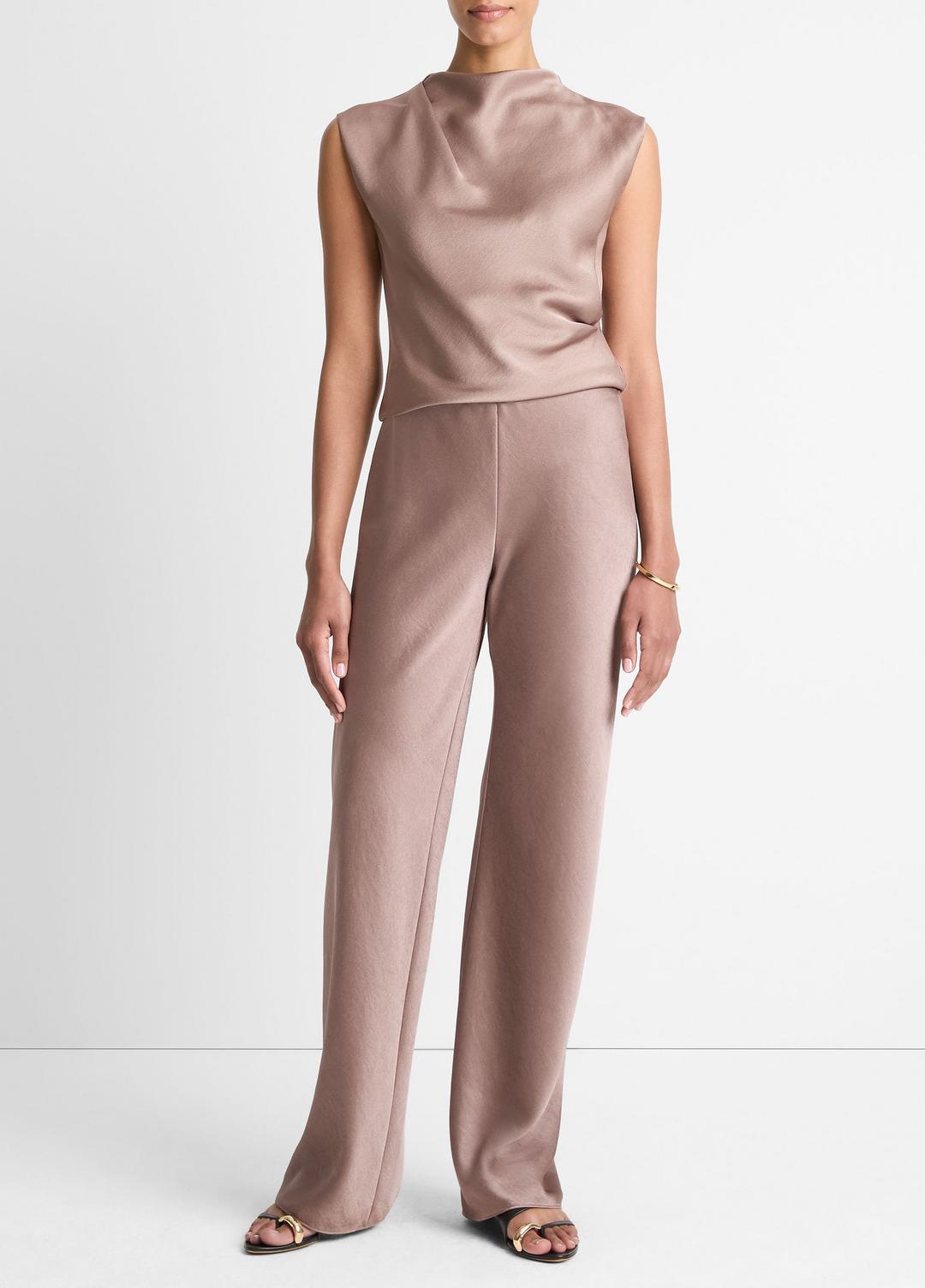 Satin Draped Cowl-Neck Top in Tank Tops - MAUVE LILAC | VINCE Women