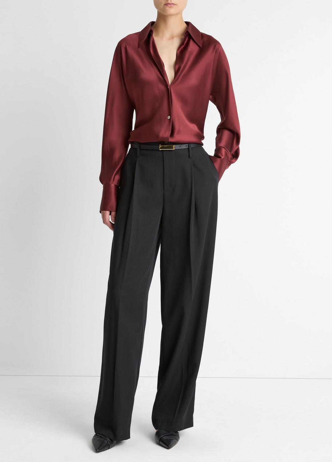Silk Bias Long-Sleeve Blouse in Long Sleeve - BORDEAUX | VINCE Women