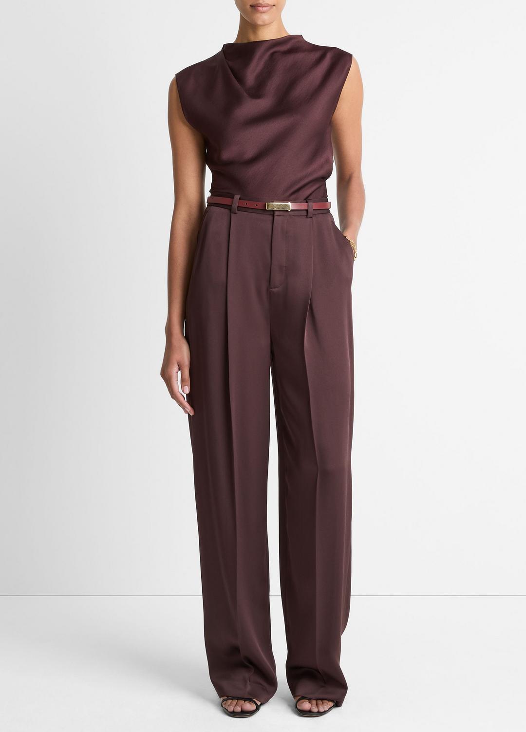 Satin Draped Cowl-Neck Top in Tank Tops - FIG | VINCE Women